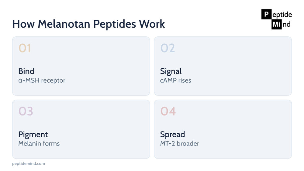How Melanotan peptides work, from receptor binding to melanin pigment formation