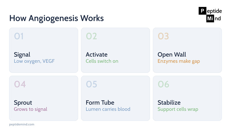 How angiogenesis works: a six-step process from a low-oxygen signal to a new, stabilized blood vessel