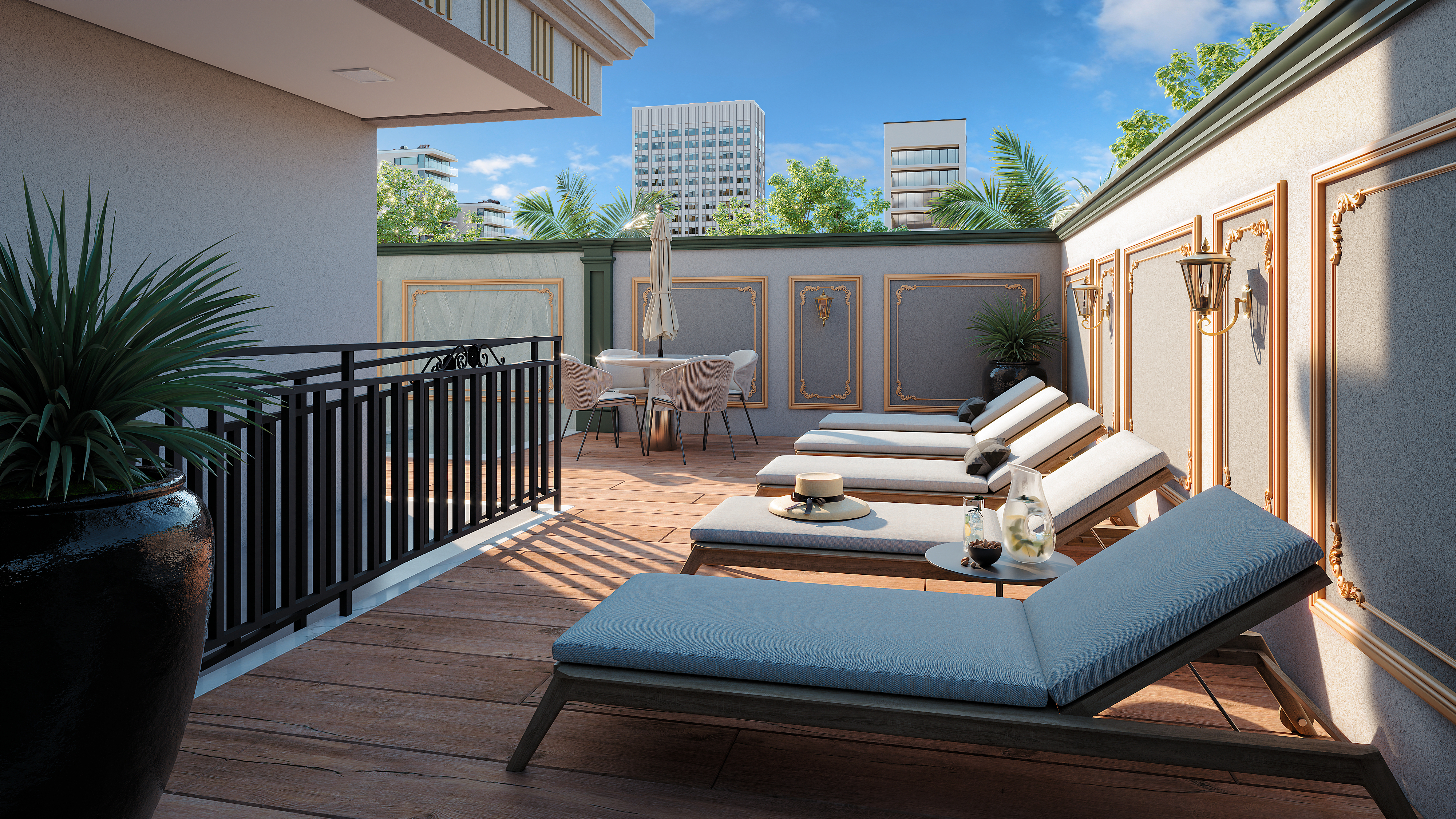 Deck da piscina do Grand Trianon Residence