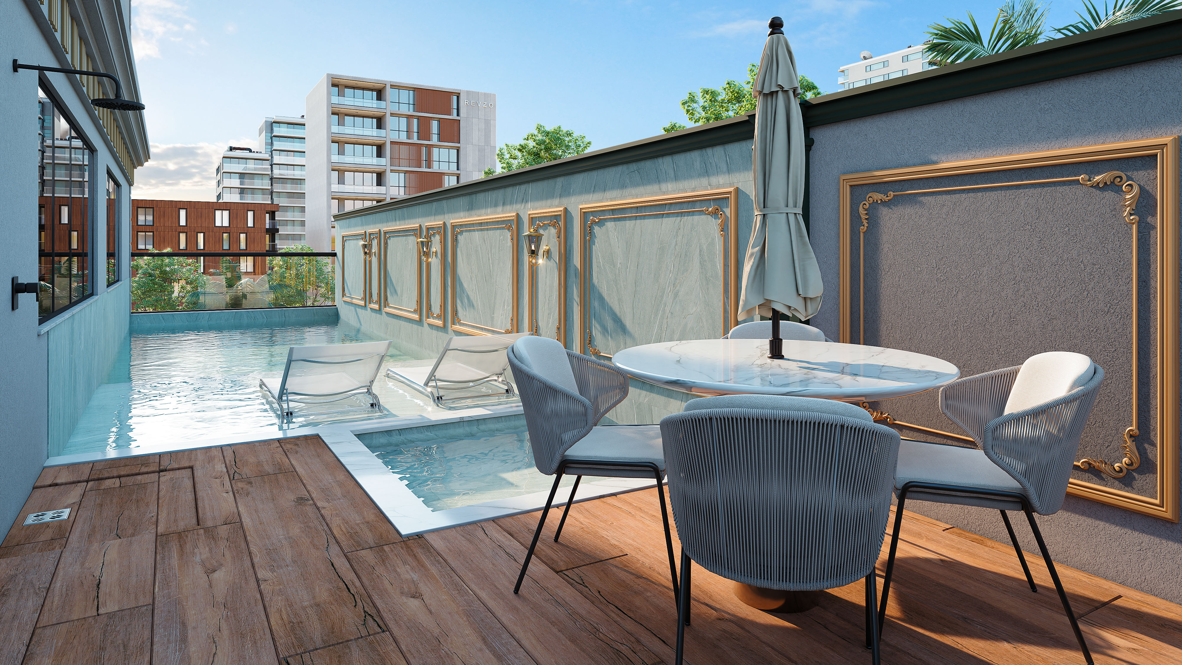 Piscinas adulto e infantil aquecidas do Grand Trianon Residence