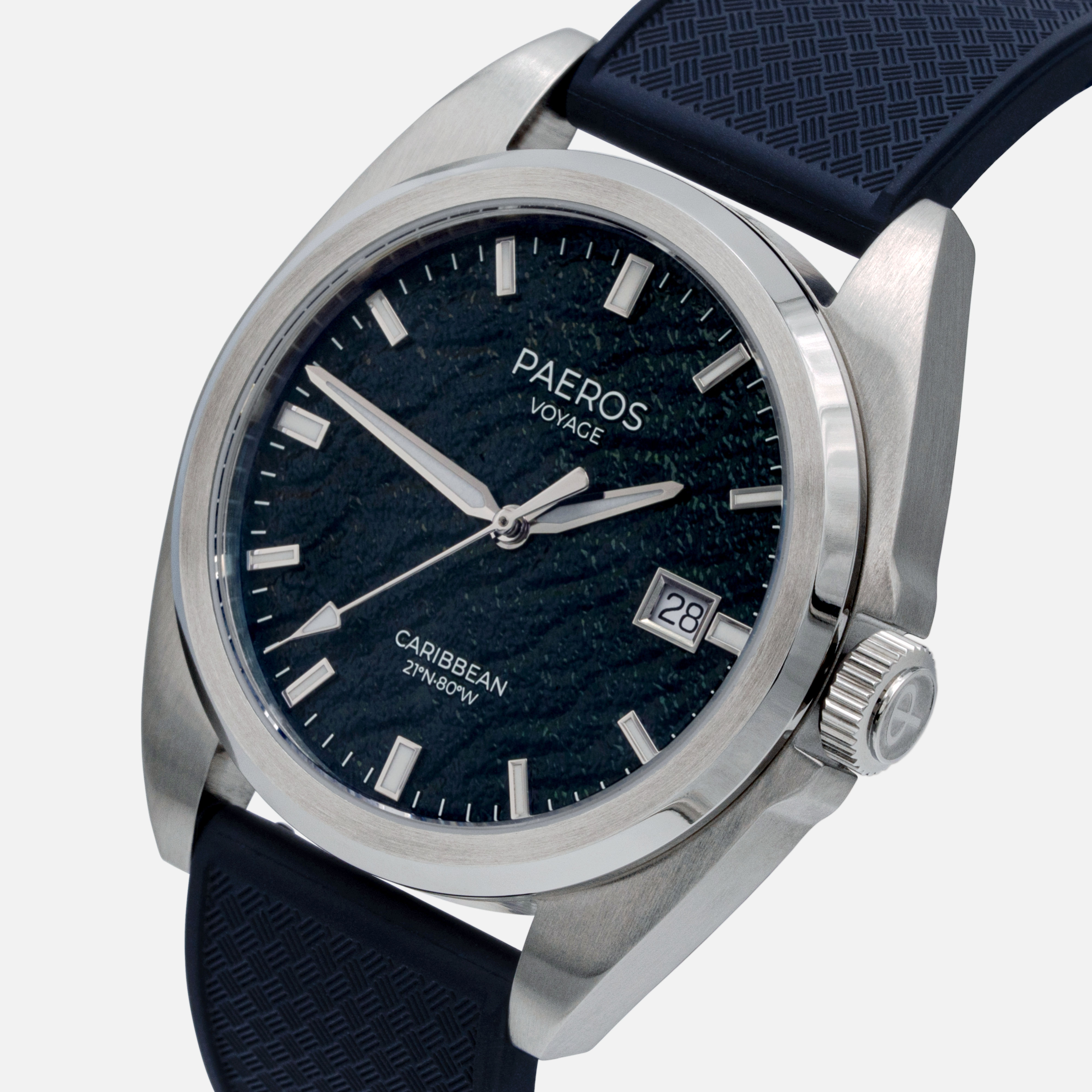 PAEROS Caribbean rubber strap three-quarter view