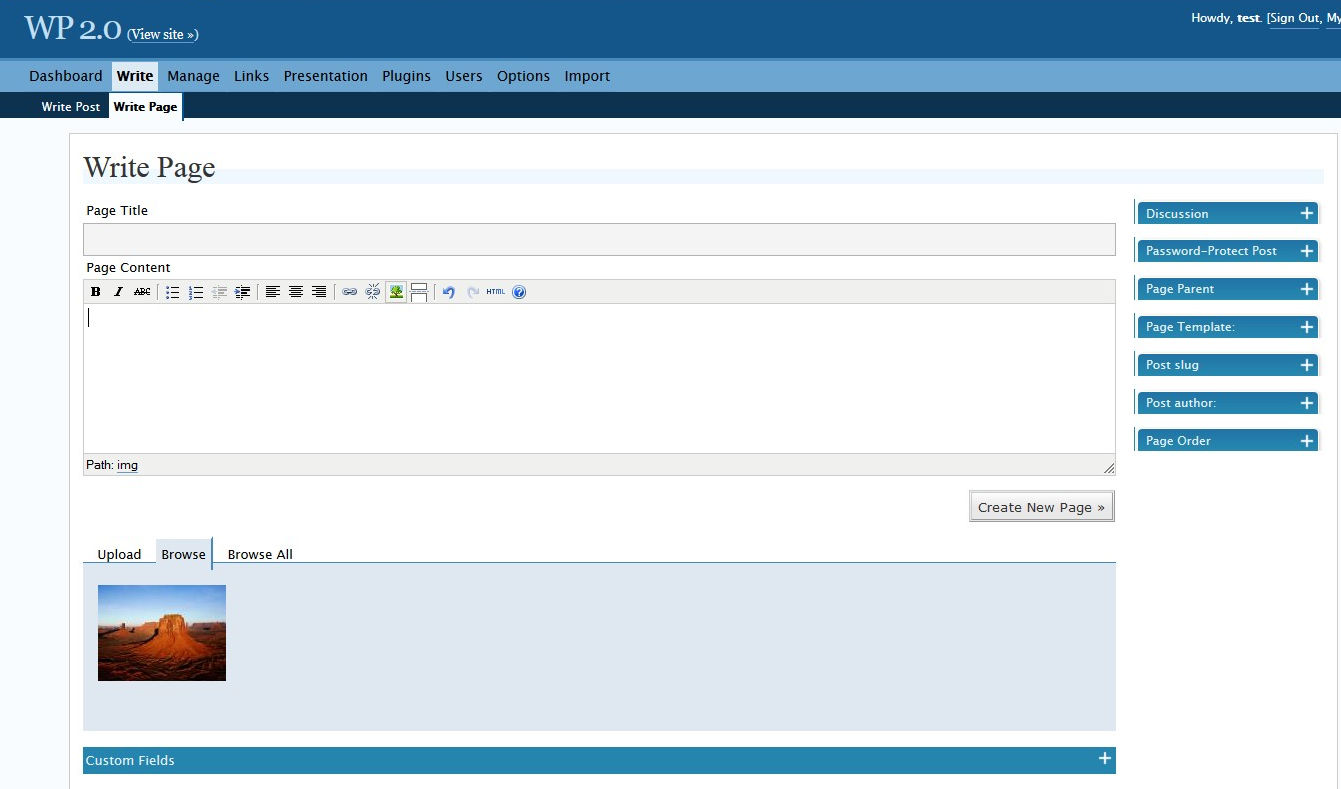 wordpress first interface