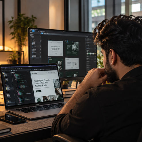 Crewgine software engineer building a site at the desk