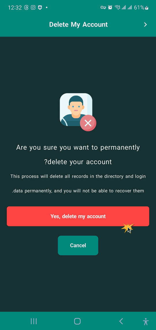 how to delete your account in app step 1