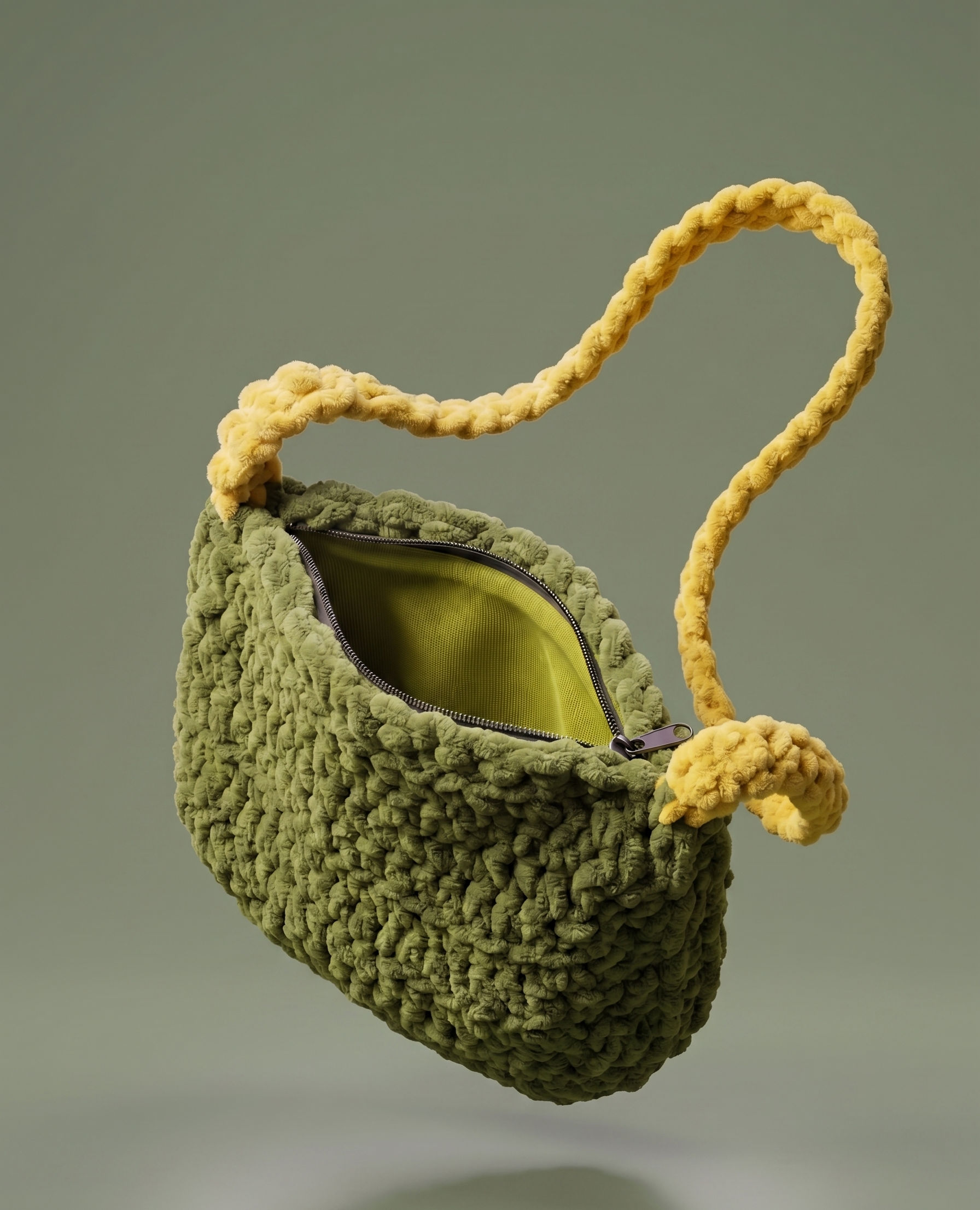Chenille Yarn Shoulder Bag with Zip Closure – view 2