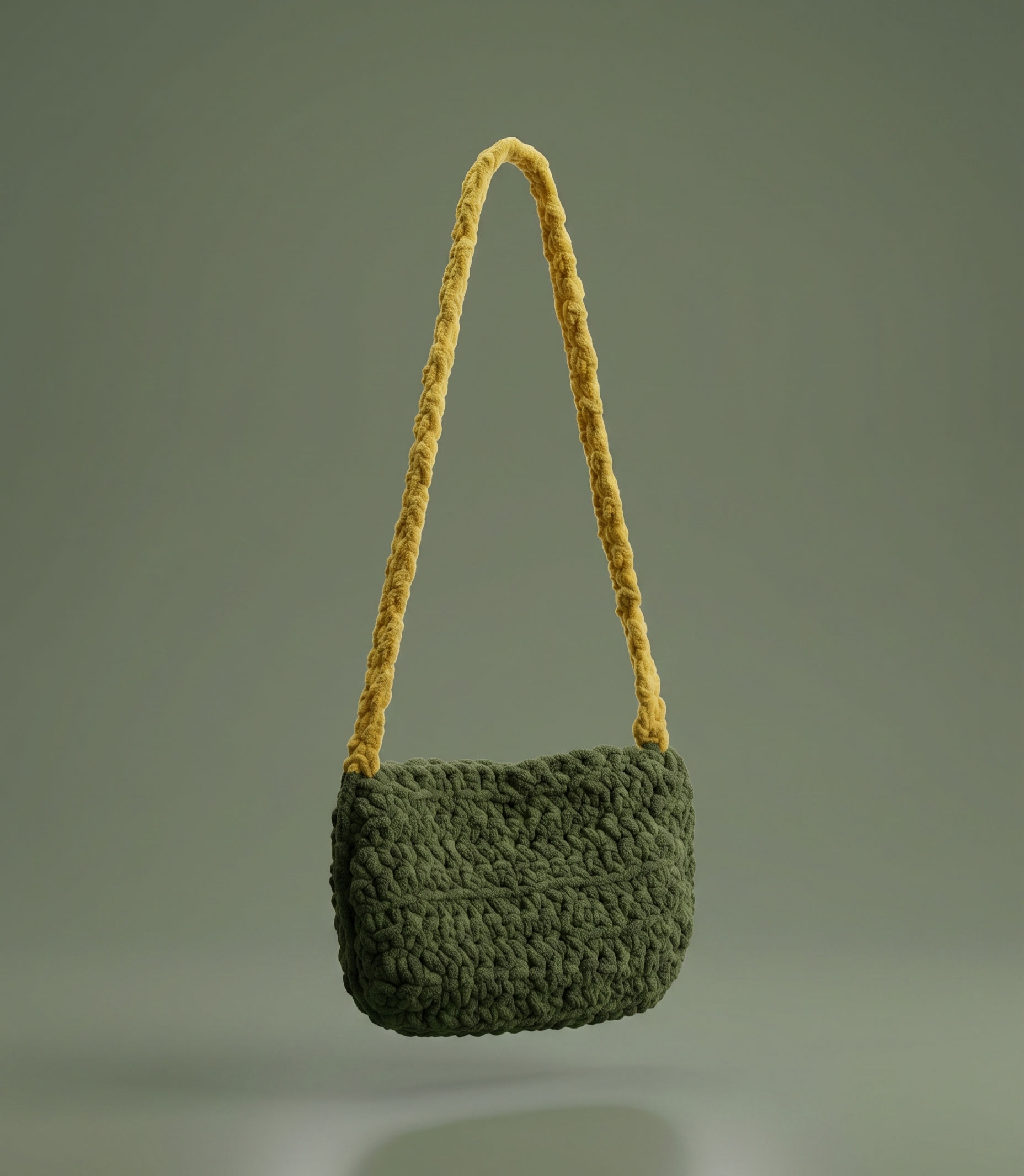 Chenille Yarn Shoulder Bag with Zip Closure