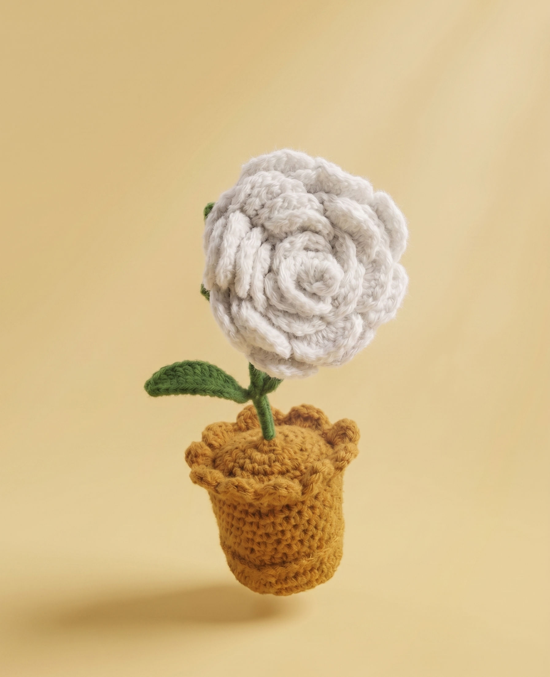 Crochet White Rose in Pot – view 2