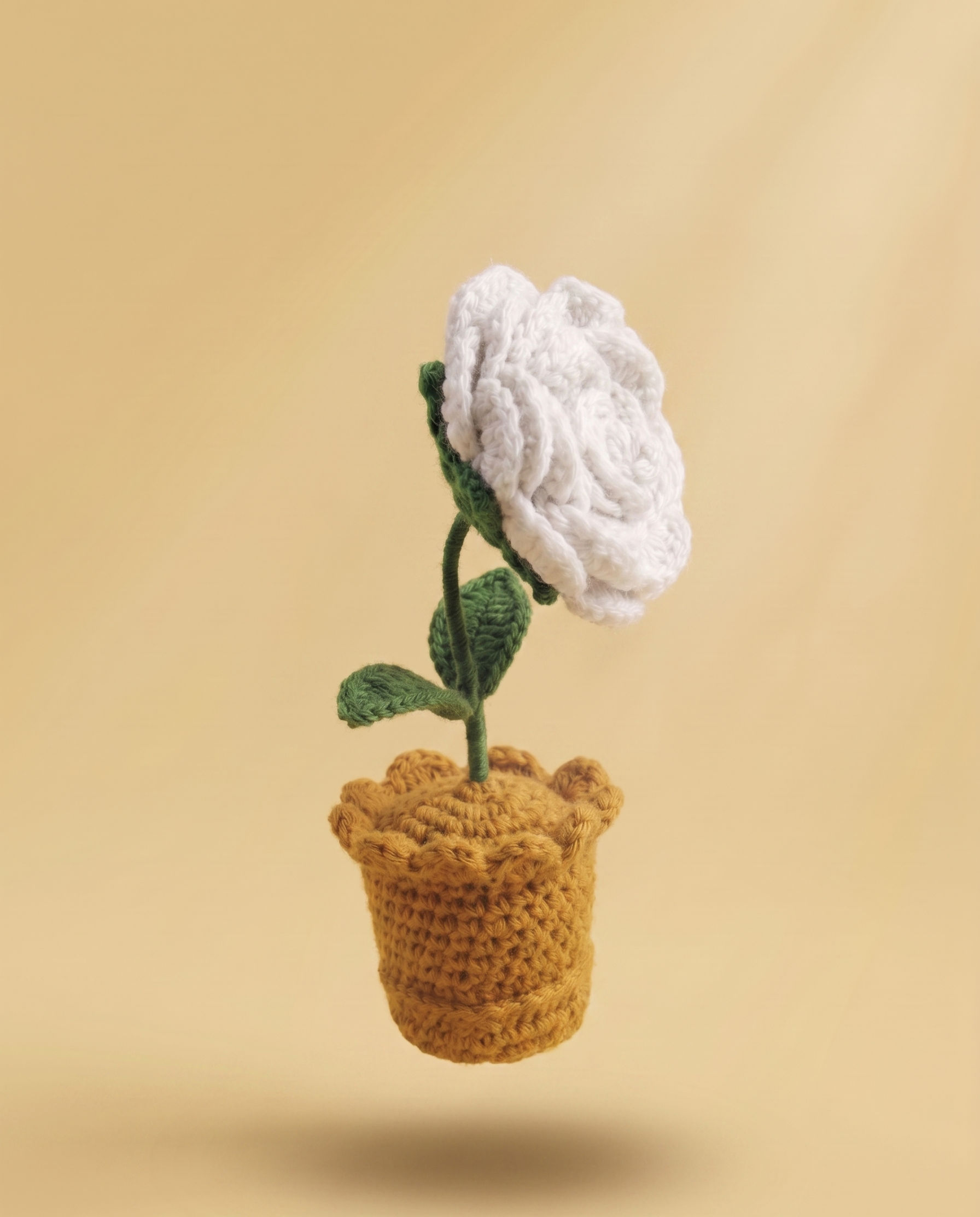 Crochet White Rose in Pot – view 1
