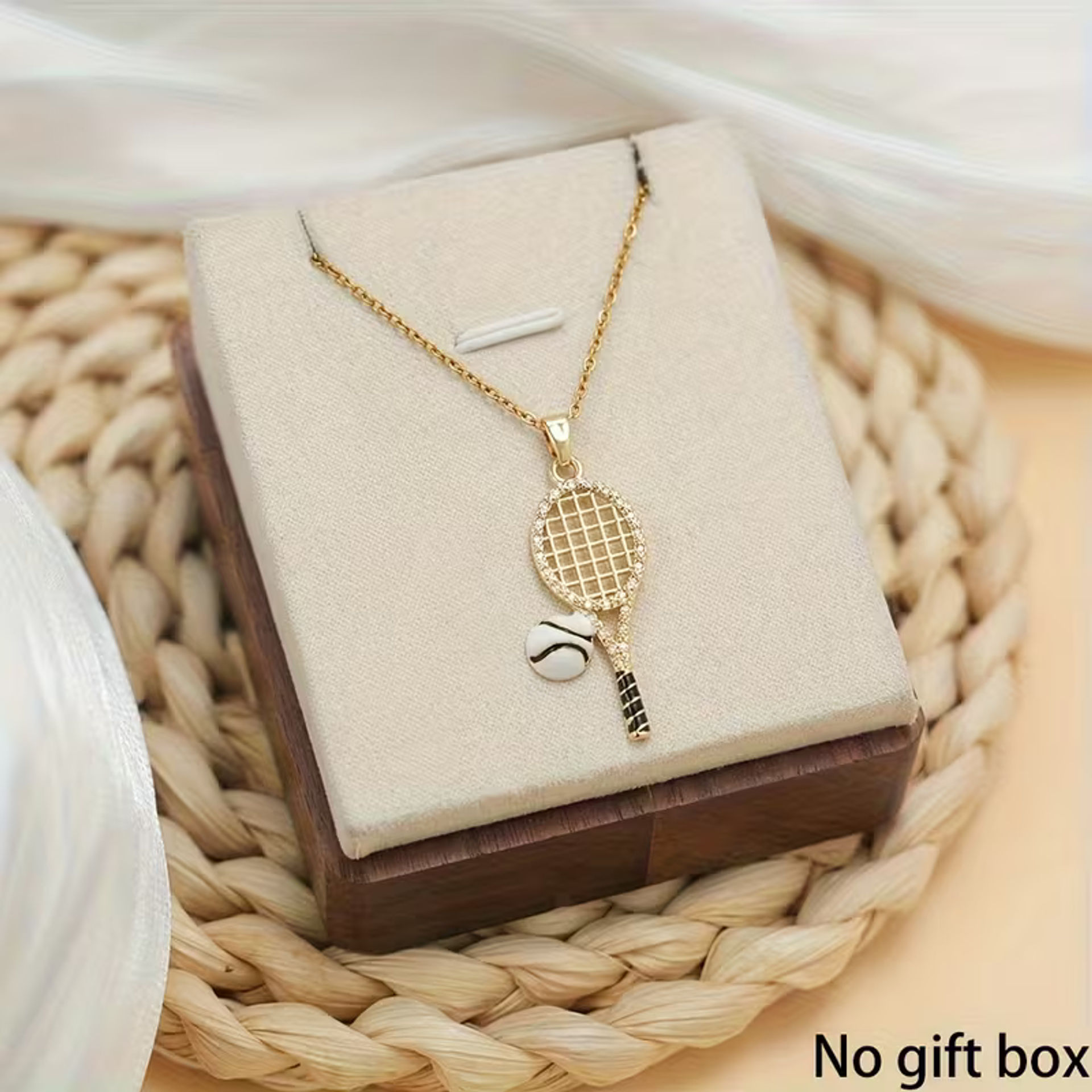 گردنبند تنیس تنادور Stainless Steel Gorgeous Synthetic Zirconia Tennis Racket Pendant - تصویر 2