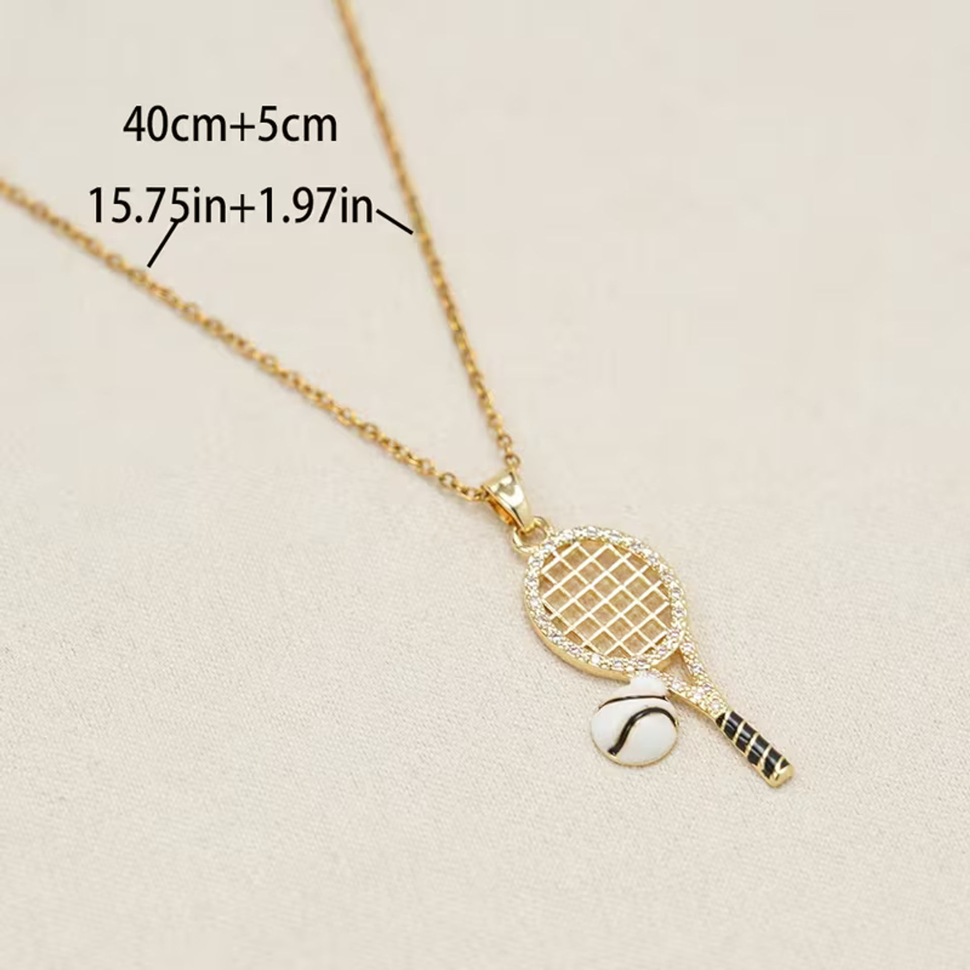 گردنبند تنیس تنادور Stainless Steel Gorgeous Synthetic Zirconia Tennis Racket Pendant - تصویر 4