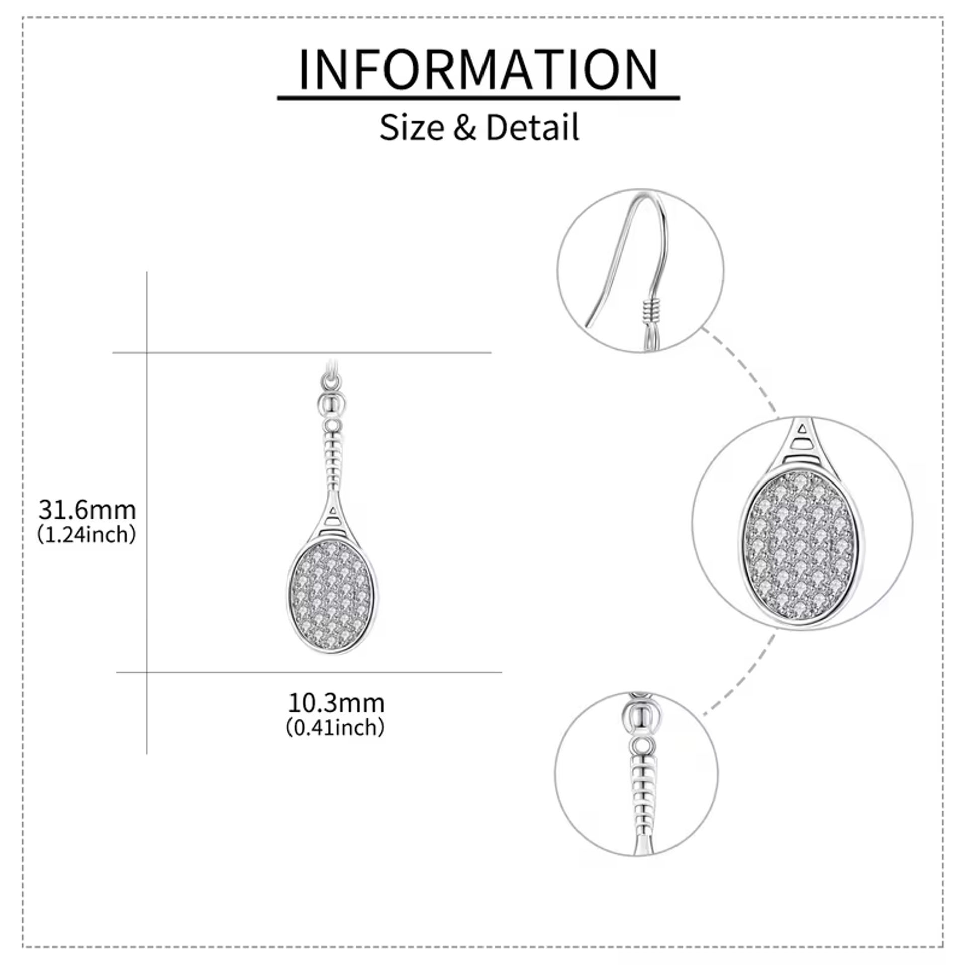 گوشواره تنیس تنادور 925 Sterling Silvery Tennis Earrings with Synthetic Zirconia - تصویر 3