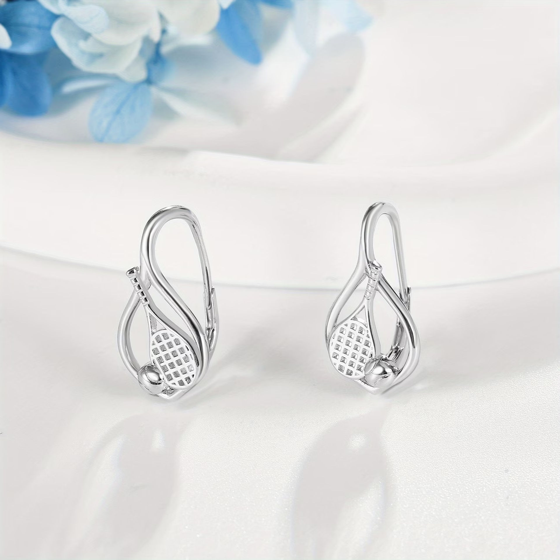 گوشواره تنیس تنادور Sterling Silvery Tennis Racket And Ball Leverback