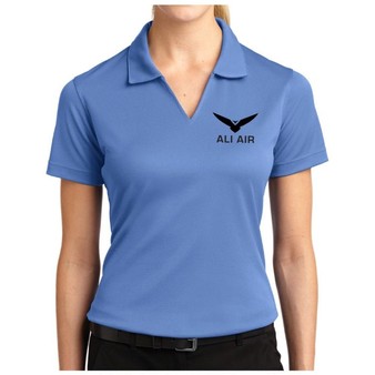 L469 Ladies Dri-Mesh® V-Neck Polo custom embroidered or printed with your  logo.