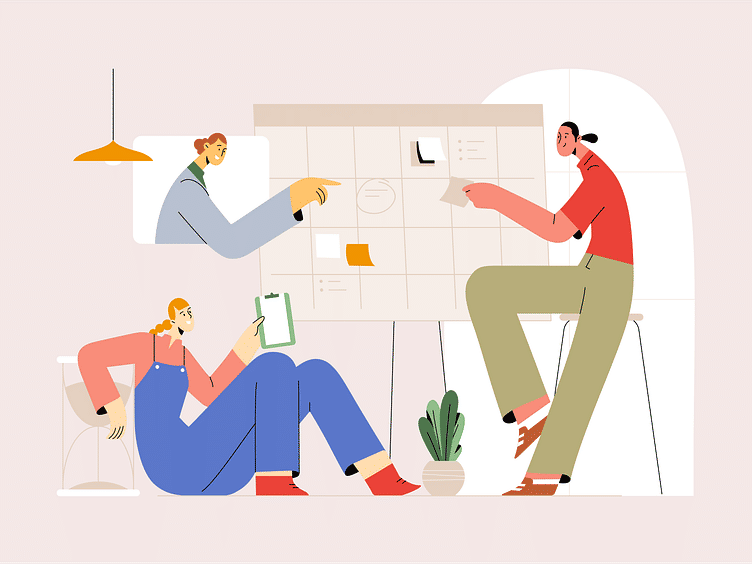 Abstract graphic with icons representing remote work and