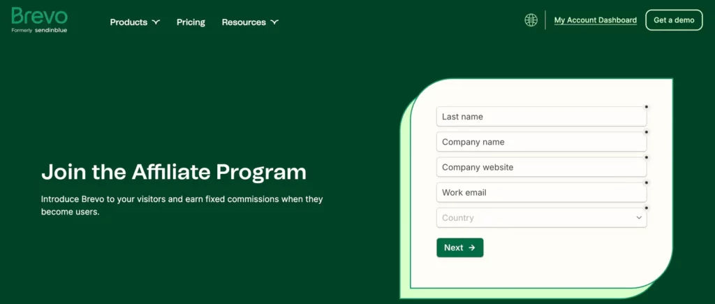 Affiliate email marketing dashboard with performance