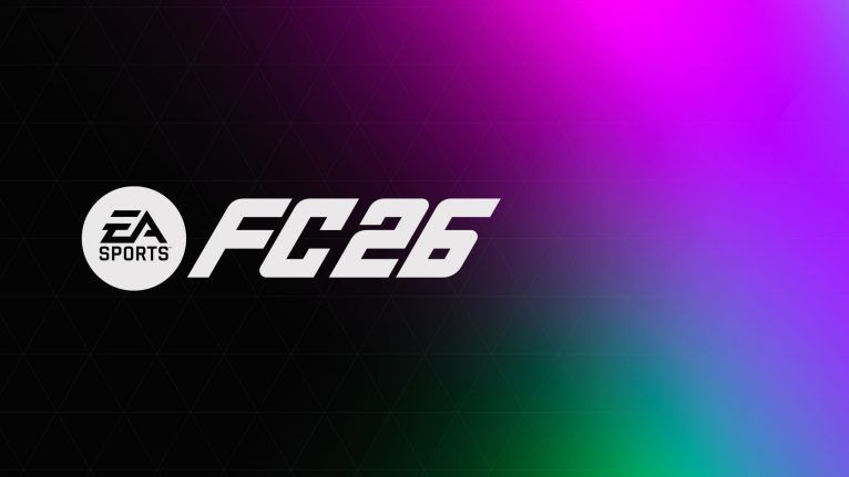 Dark themed promotional for ea sports fc 26 featuring dynamic soccer