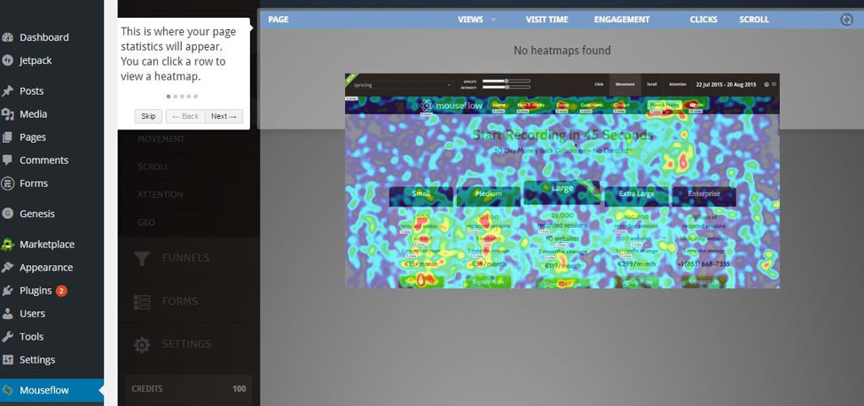 Heatmap visualization showing user interaction intensity on a