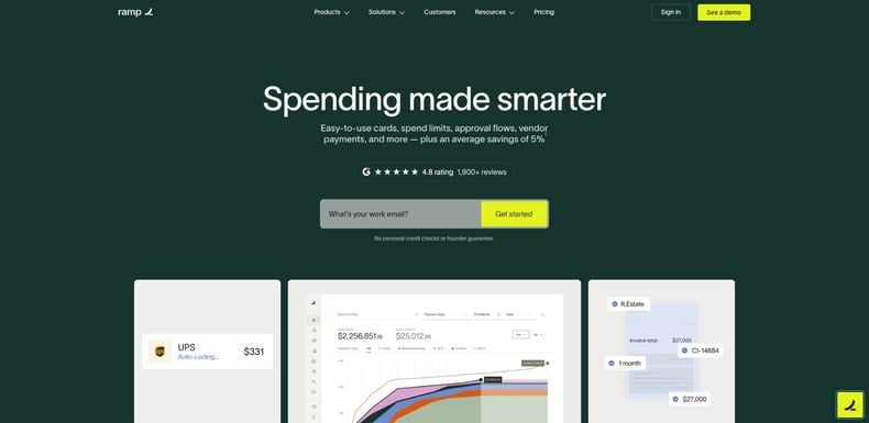 Screenshot of ramp saas website homepage highlighting modern design and
