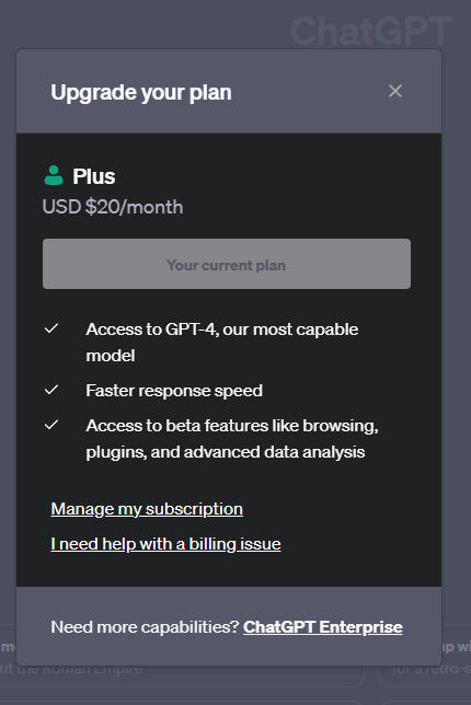 Screenshot of user interface with navigation menu