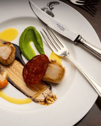 A colourfully presented gourmet dish.