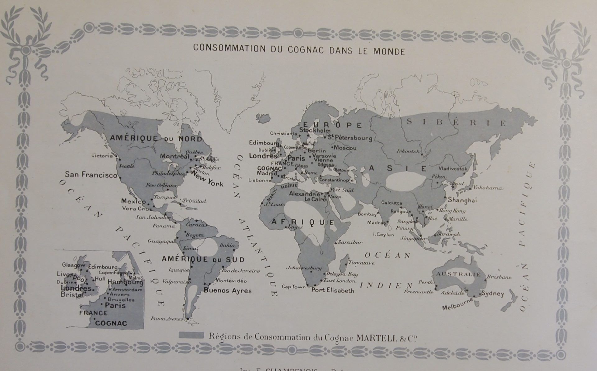 Map of cognac consumption worldwide