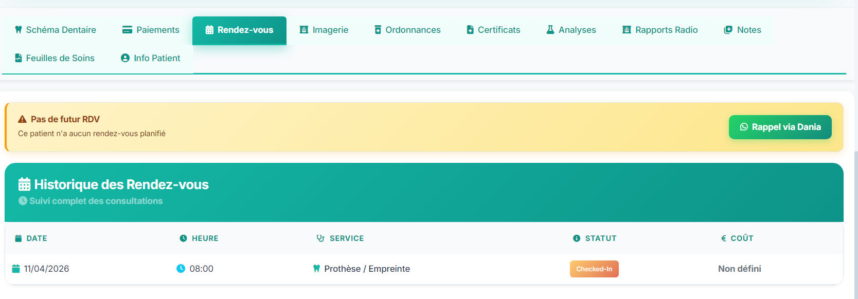 Historique rendez-vous Dentia