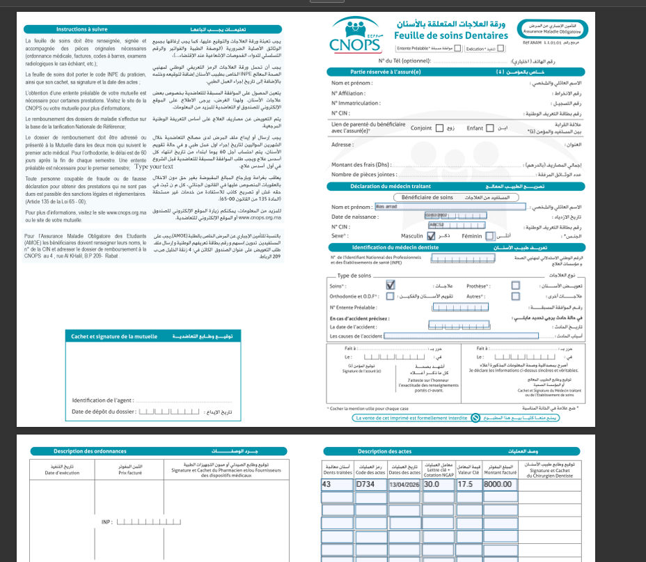 Formulaires CNOPS CNSS Dentia