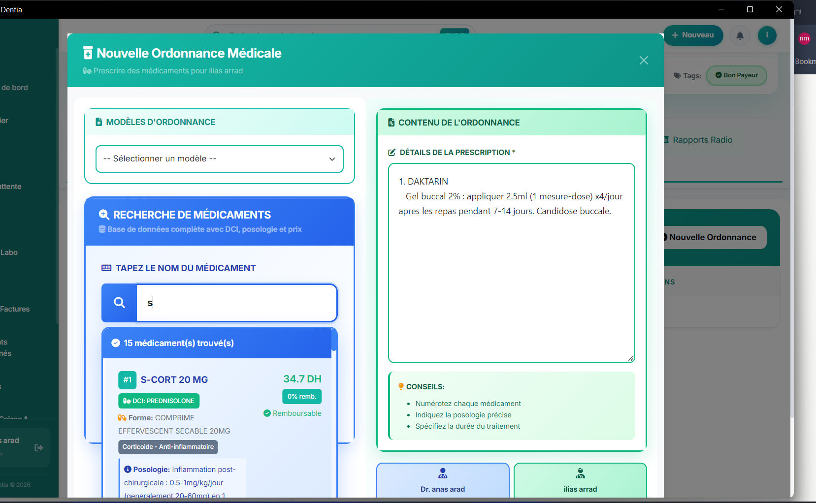 Ordonnances médicales Dentia