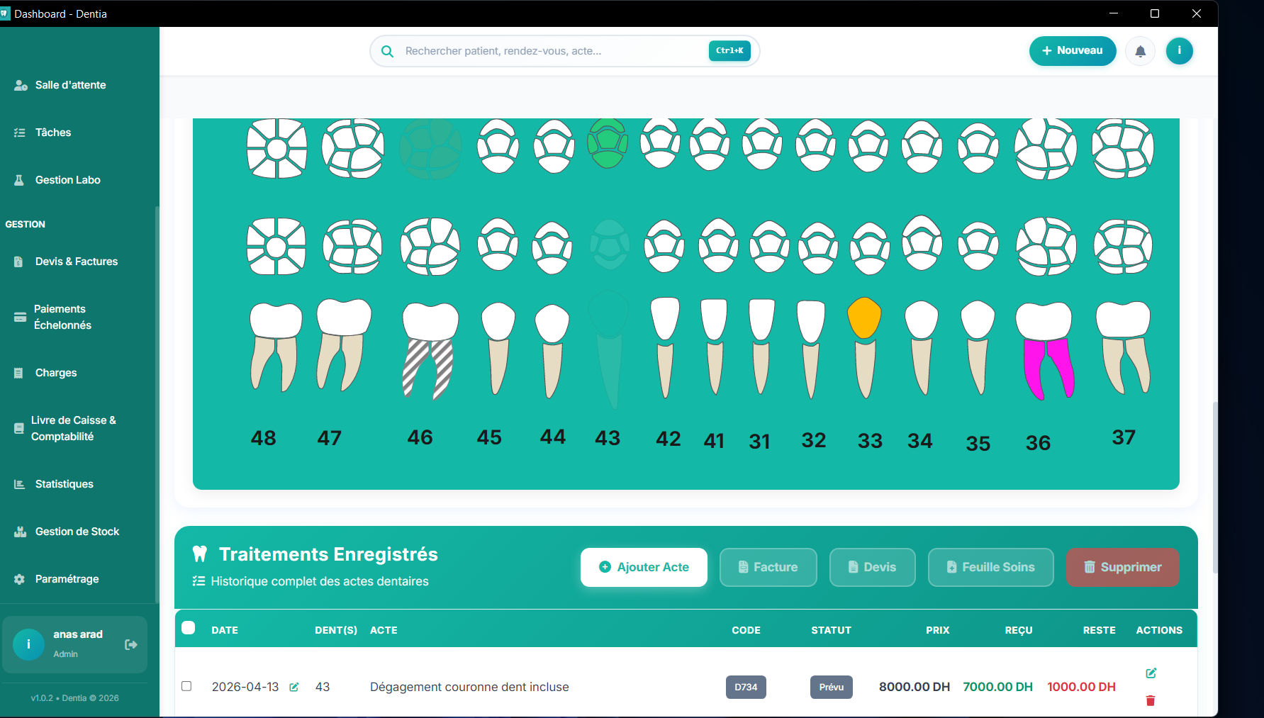 Schéma dentaire interactif Dentia