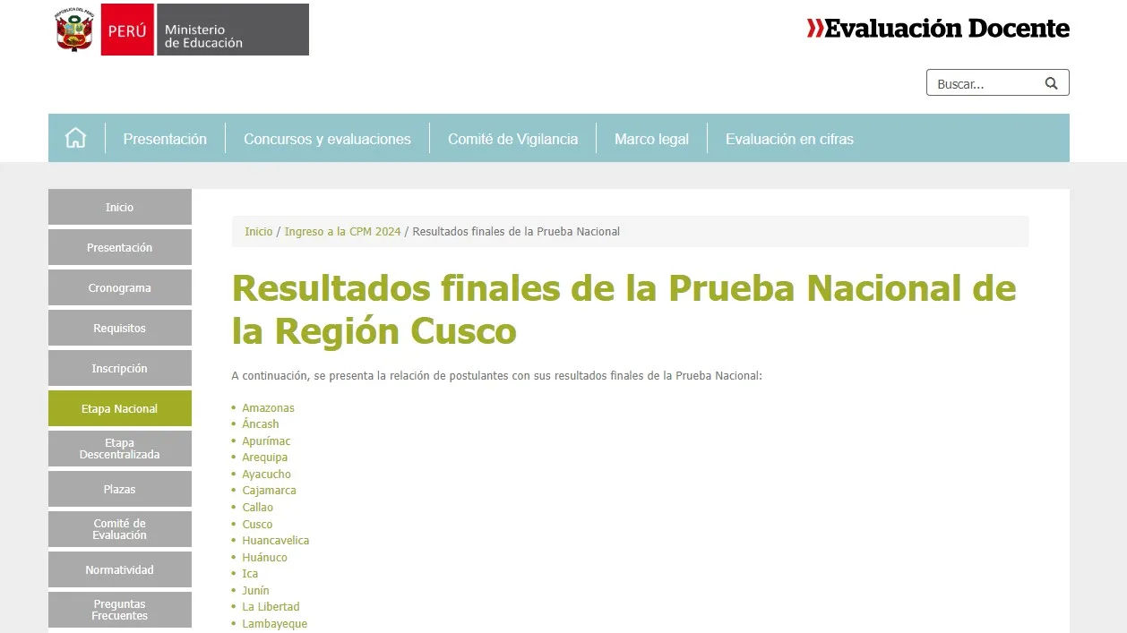 Resultados del Examen de Nombramiento Docente 2024 en Cusco