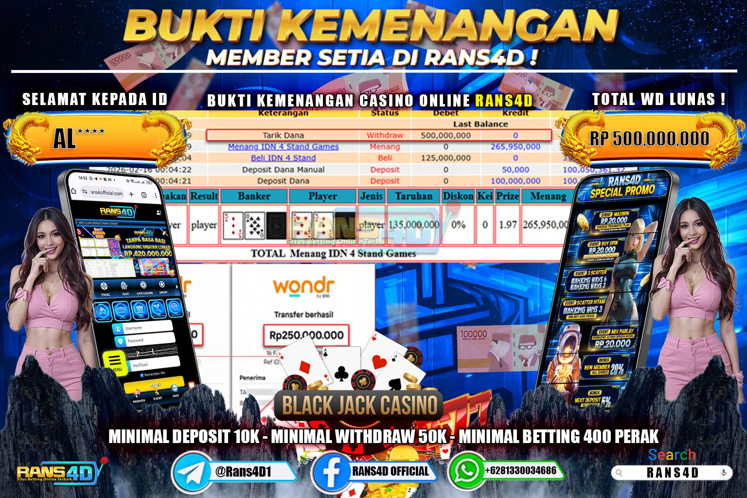 RANS4D JACKPOT LIVE IDN STAND 4 GAMES Rp.500.000.000,- LUNAS