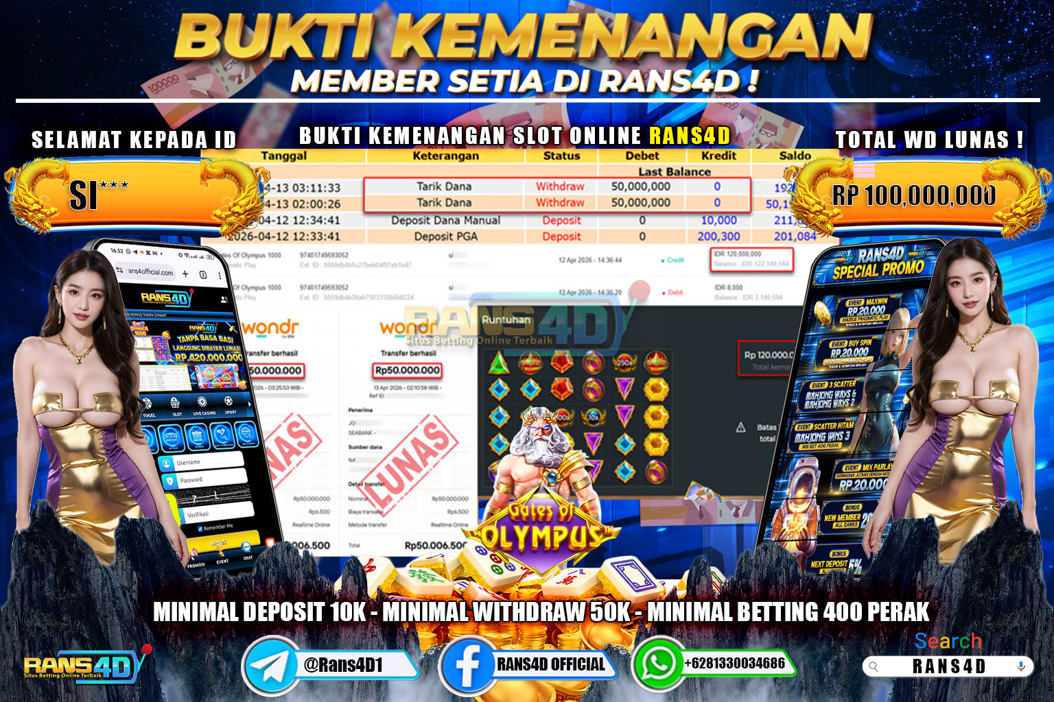  RANS4D JACKPOT SLOT GATES OF OLYMPUS 1000 Rp.100.000.000,- LUNAS