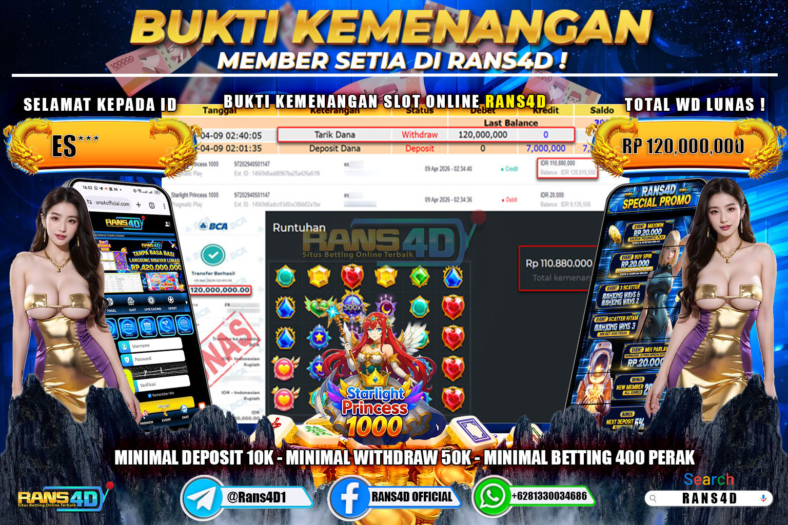 RANS4D JACKPOT SLOT STARLIGHT PRINCESS 1000 Rp.120.000.000,- LUNAS