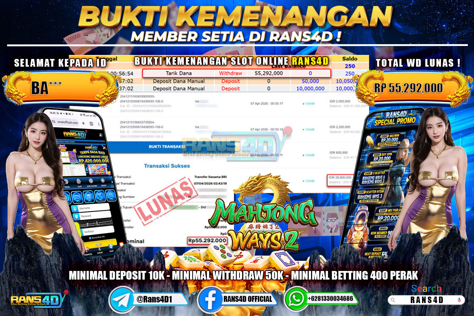 RANS4D JACKPOT SLOT CAISHEN WINS Rp.55.292.000,- LUNAS