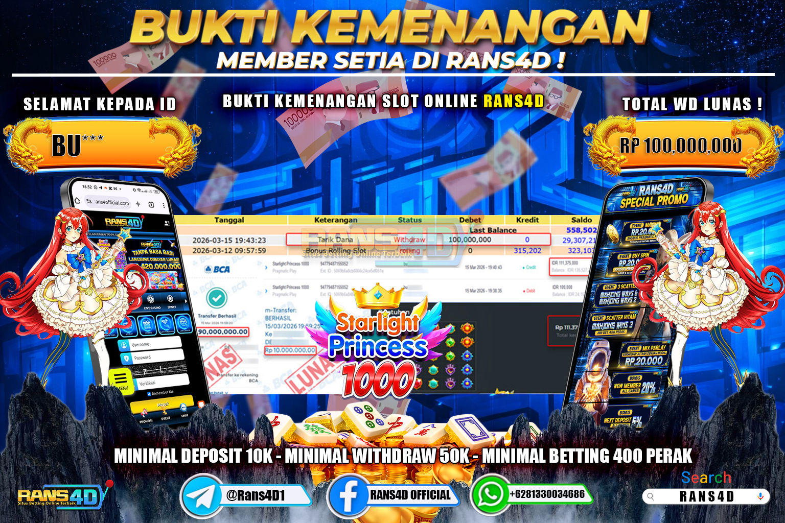  RANS4D JACKPOT SLOT STARLIGHT PRINCESS 1000 Rp. 100.000.000,- LUNAS