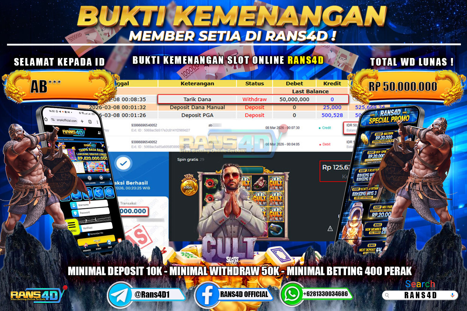  RANS4D JACKPOT SLOT CULT. Rp. 50.000.000,- LUNAS