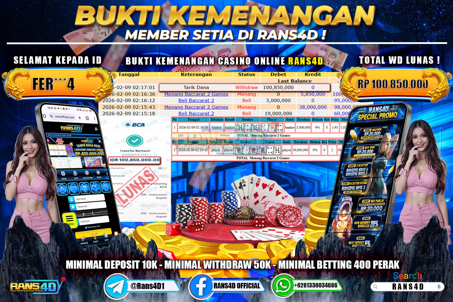 RANS4D JACKPOT CASINO ONLINE RP 100.850.000; LUNAS