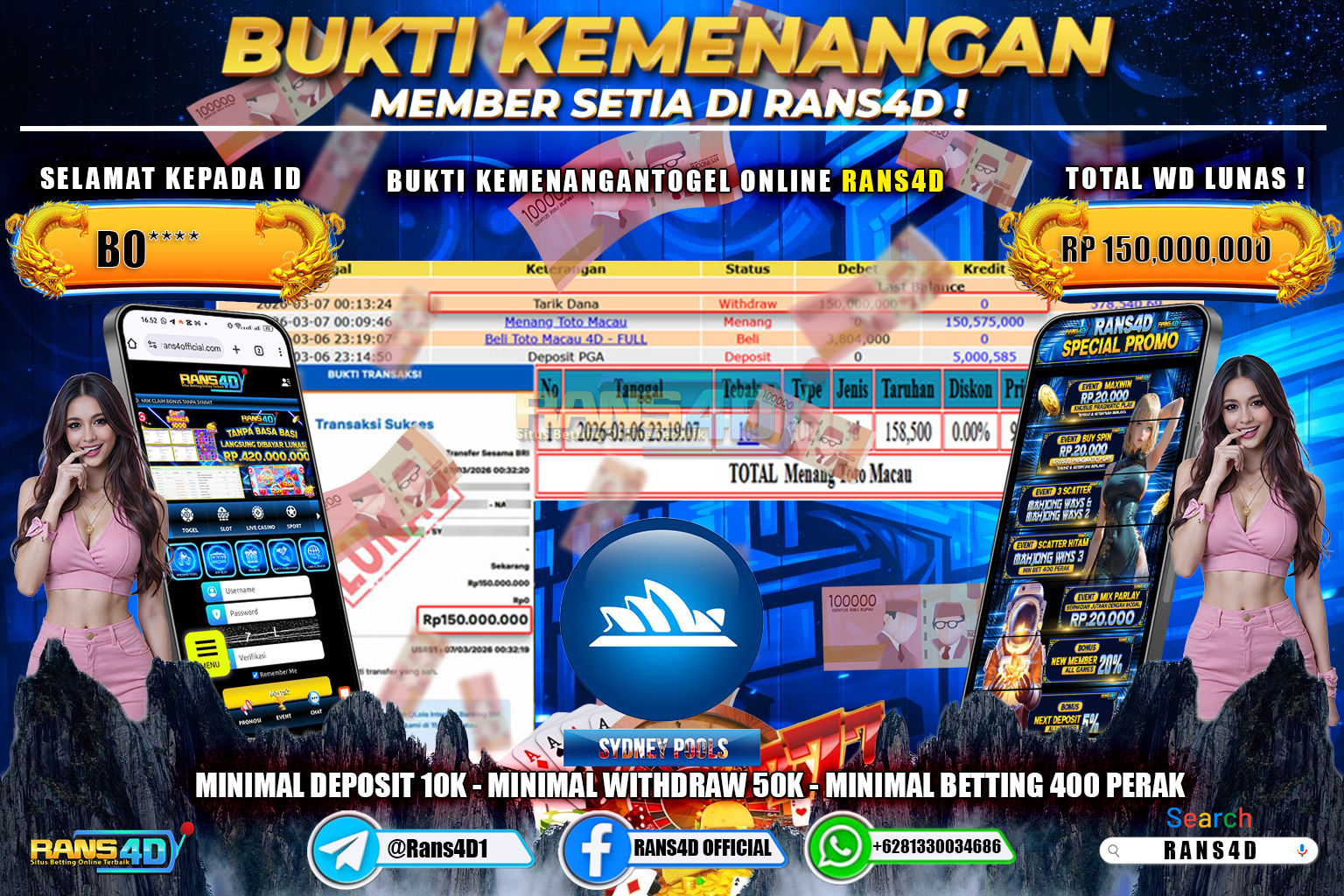 RANS4D JACKPOT TOGEL TOTO MACAU 4D Rp.150.000.000,- LUNAS