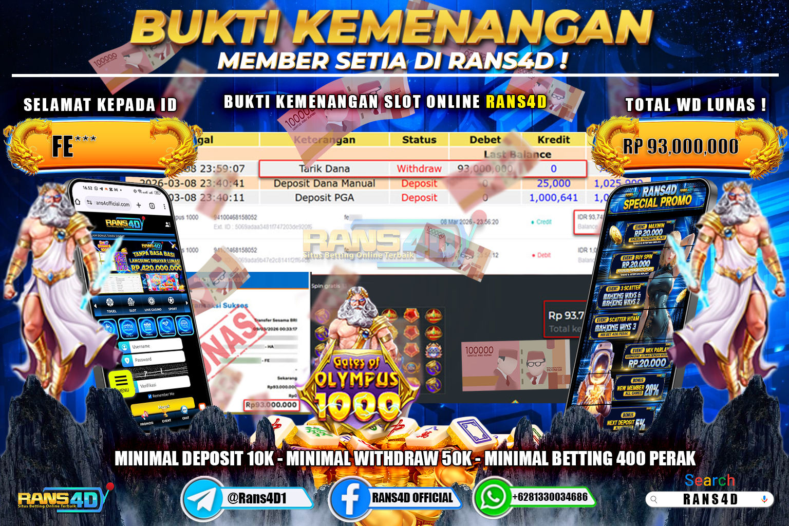 RANS4D JACKPOT SLOT GATES OF OLYMPUS 1000 Rp. 93.000.000,- LUNAS