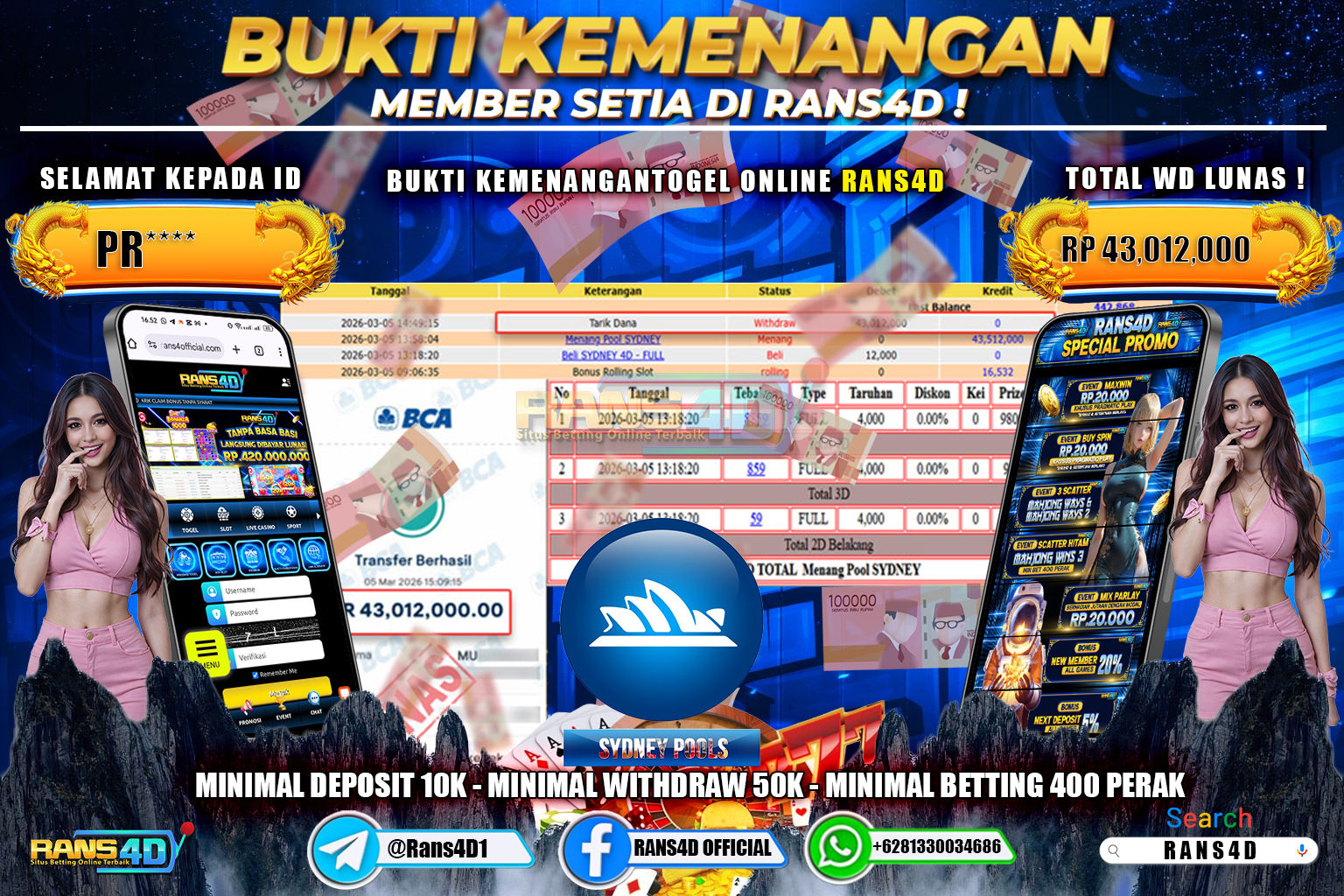 RANS4D JACKPOT TOGEL POOL SYDNEY Rp.43.0120.000,- LUNAS