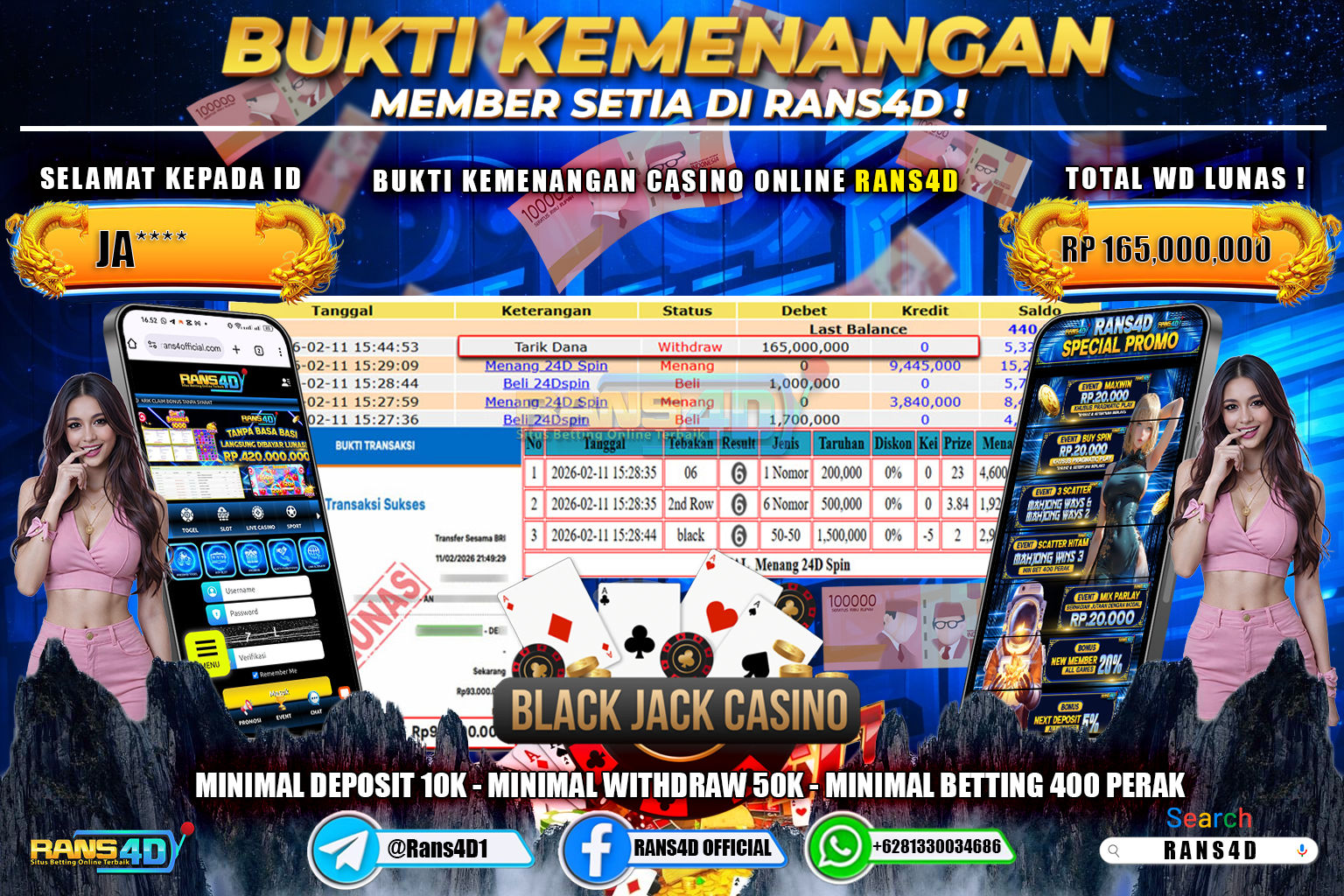 RANS4D JACKPOT LIVE GAME ROULETTE Rp.165.000.000,- LUNAS 