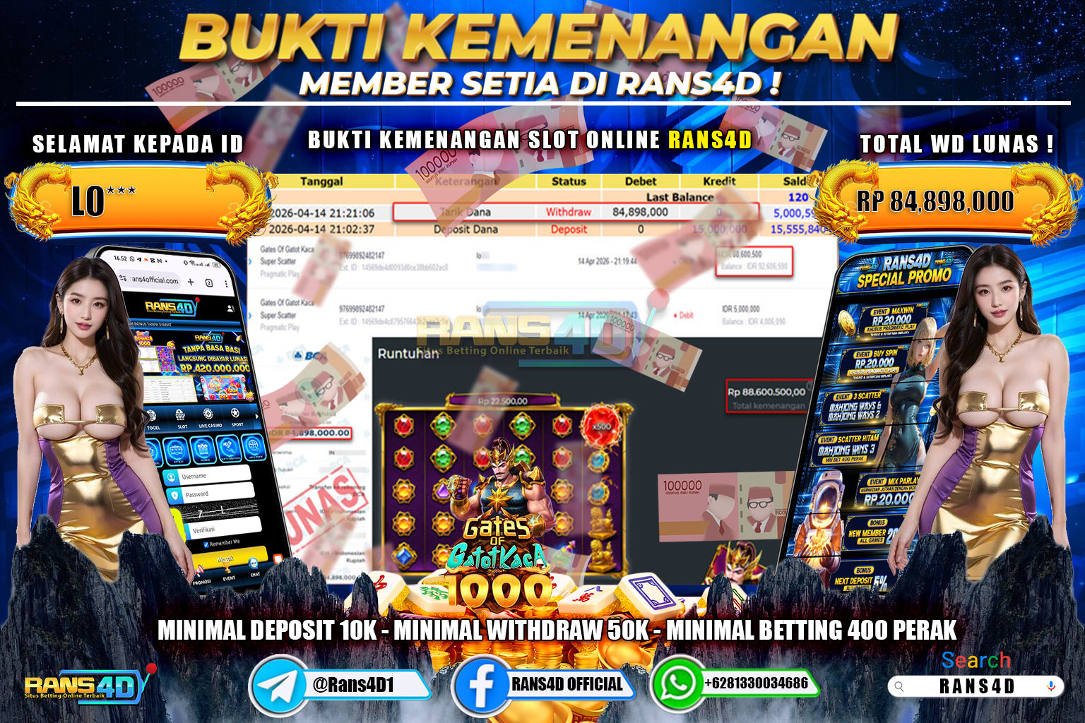 RANS4D JACKPOT SLOT GATES OF GATOT KACA SUPER SCATTER Rp.84.898.000,- LUNAS