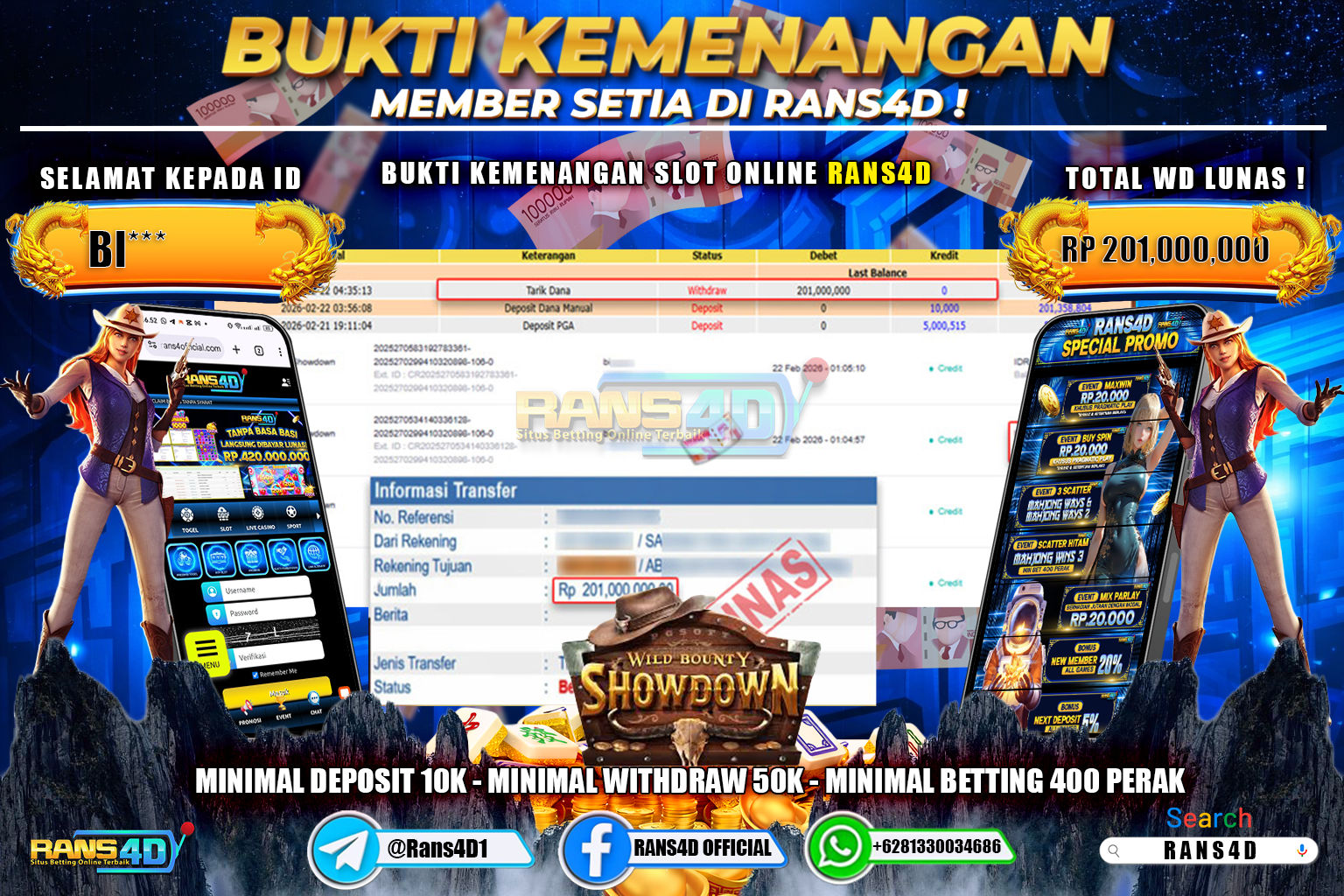 RANS4D JACKPOT SLOT WILD BOUNTY SHOWDOWN Rp.201.000.000,- LUNAS