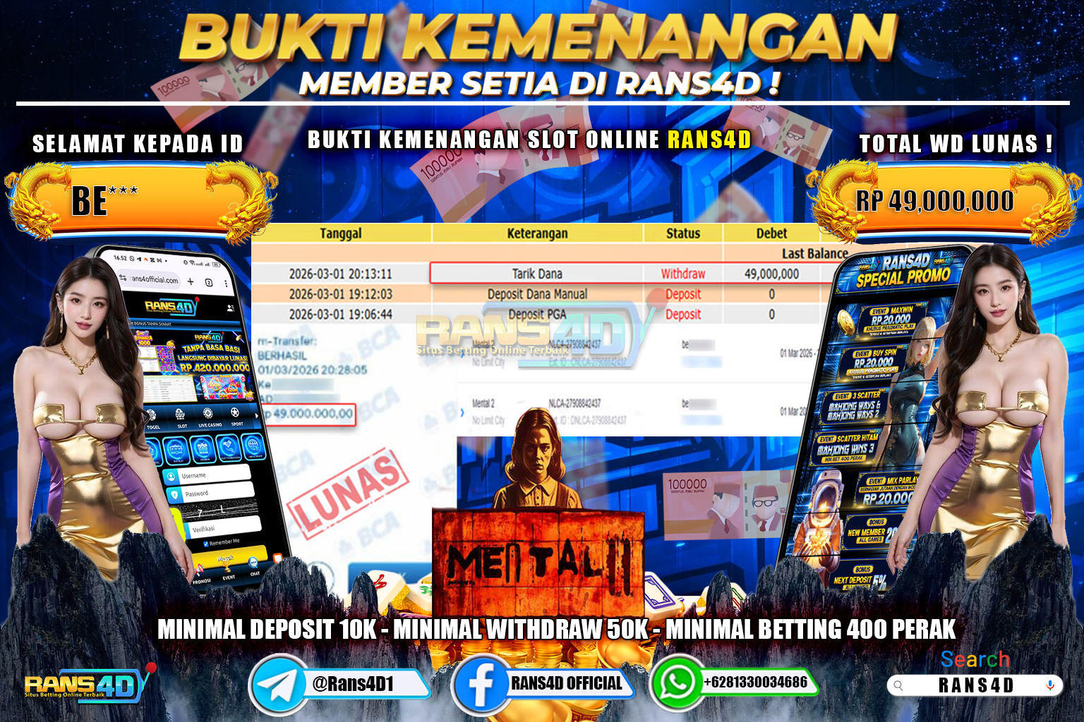  RANS4D JACKPOT SLOT MENTAL II Rp.49.000.000,- LUNAS