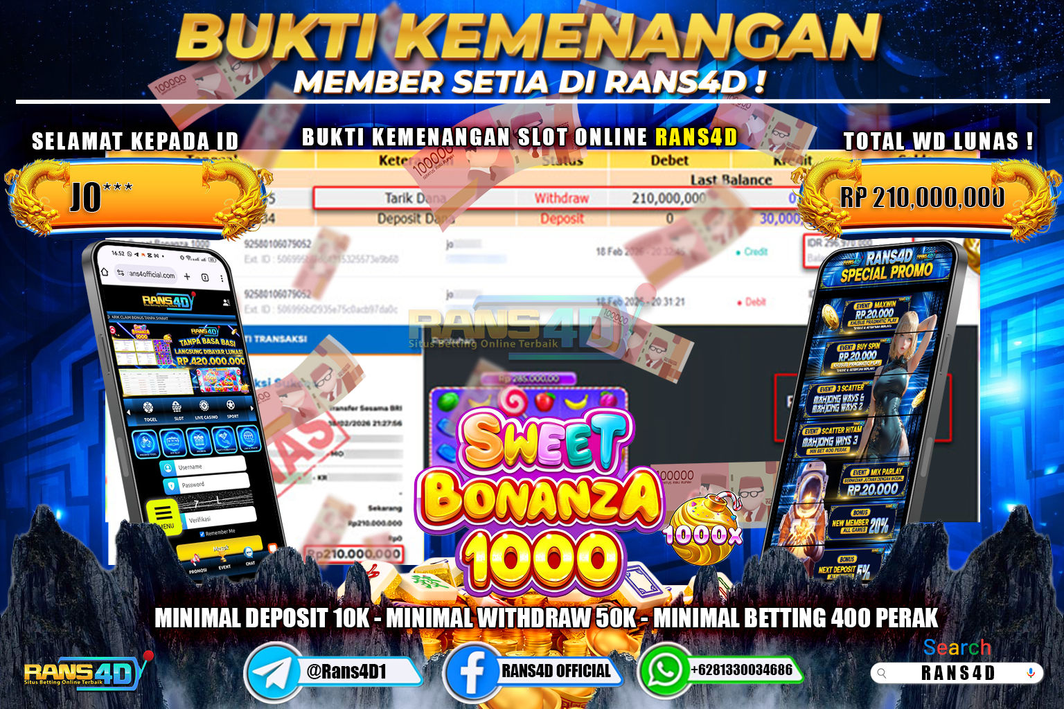  RANS4D JACKPOT SLOT SWEET BONANZA 1000 Rp.210.000.000,- LUNAS