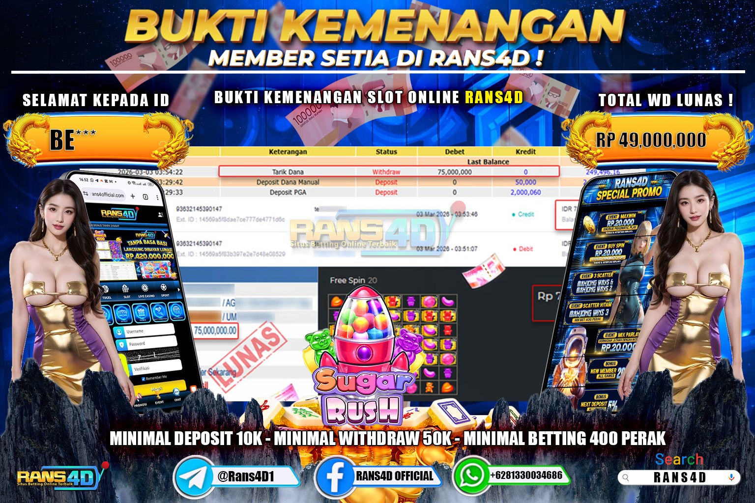 RANS4D JACKPOT SLOT SUGAR RUSH 1000 Rp.75.000.000,- LUNAS