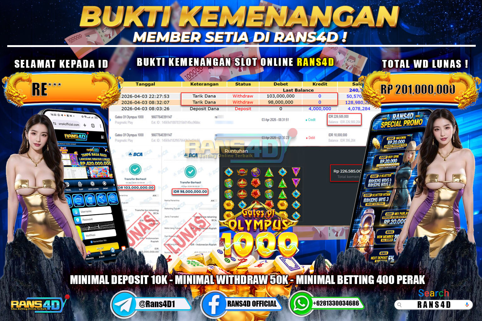  RANS4D JACKPOT SLOT GATES OF OLYMPUS 1000 Rp.201.000.000,- LUNAS