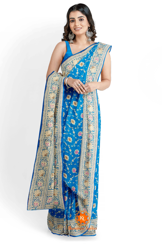 Light Blue Soft Banarasi Saree with meena work