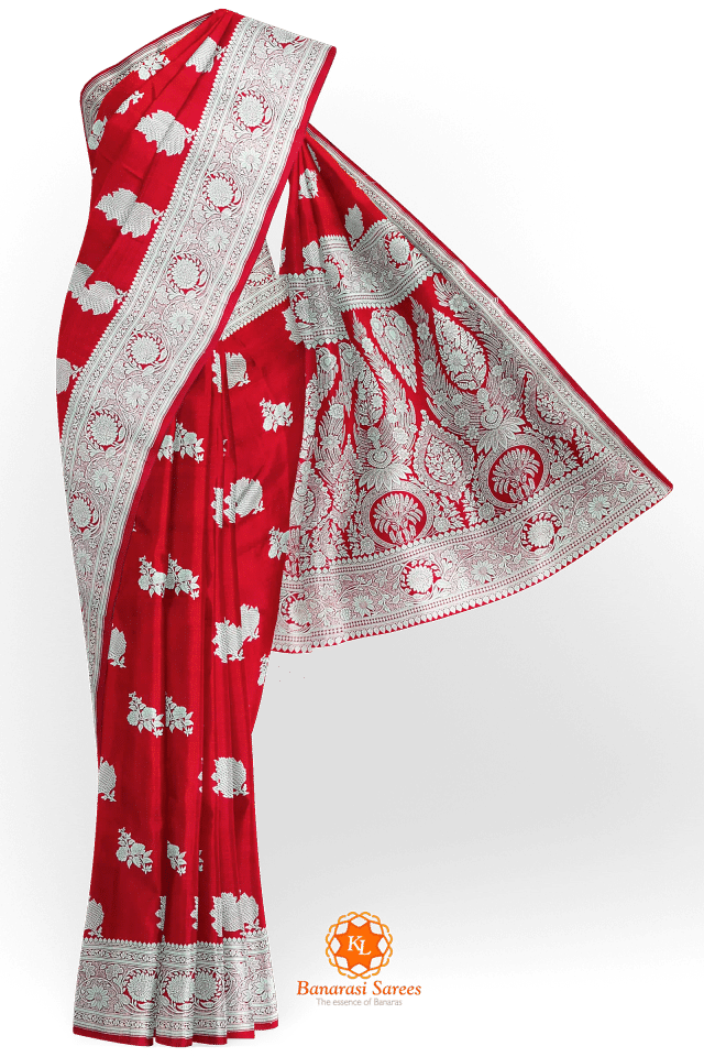 Gorgeous Red Woven Spade Satin Silk Saree With Brocade Blouse