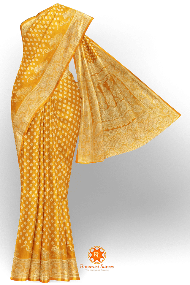 Yellow Color Banarasi Silk Saree With Golden Zari Weaving Work